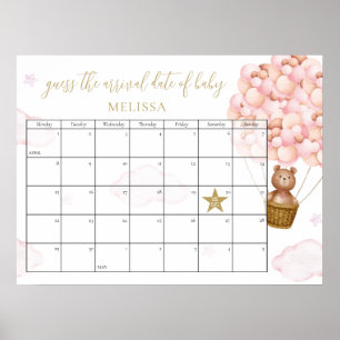 Poster Ursa de pelúcia rosa para adivinhar a data de nasc