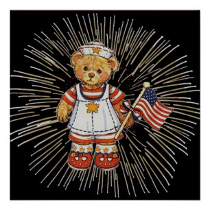 Pôster Ursa Enfermeira Vintage Valor Moderno Fogos de Art
