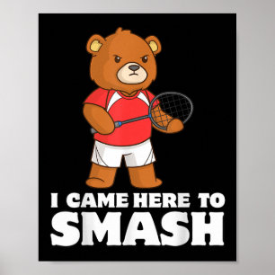 Poster Ursa Jogadora Competitiva de Badminton Engraçada S