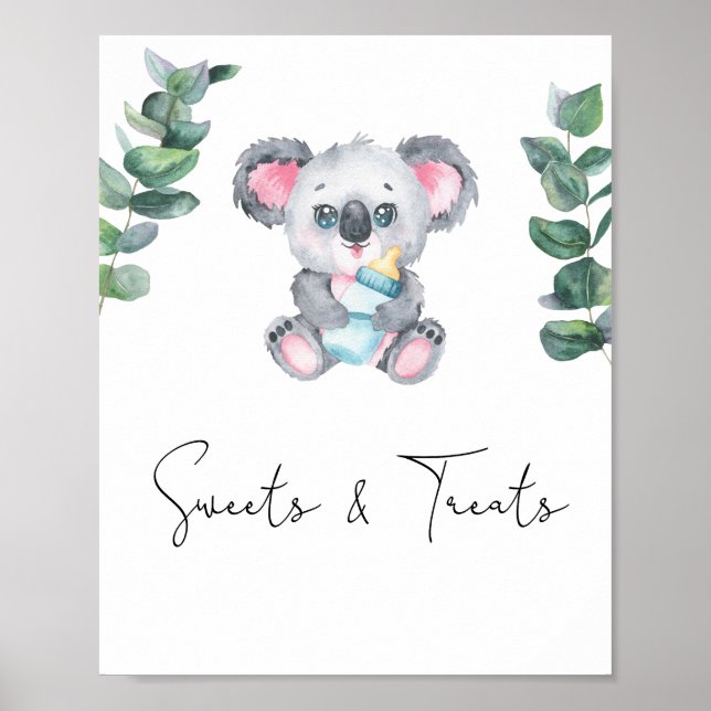Poster Ursa Koala - doces e guloseimas baby shower (Frente)