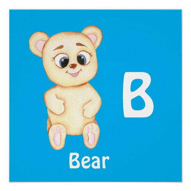 Pôster Ursa personalizar ABC: Letra B - Adicione seu Nome (Frente)