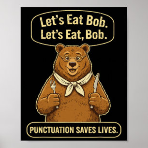 Poster Ursa Professora de Inglês Engraçada Vamos Comer Gr
