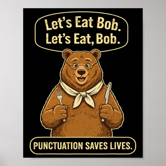 Poster Ursa Professora de Inglês Engraçada Vamos Comer Gr (Frente)