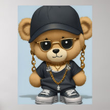 Ursa Teddy Adorável em Estilo Hip Hop Arte de IA