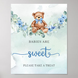 Poster Ursinho azul floral verde sage bebês são doces