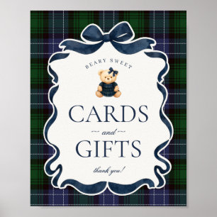 Poster Ursinho de Laço Coquete Préppy Plaid Cartões e Pre