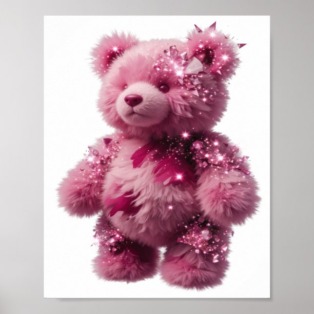 Poster Ursinho de pelúcia cor-de-rosa prateado da moda CO (Frente)