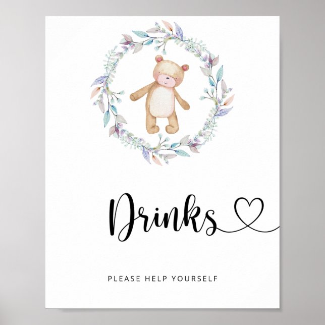 Poster ursinho Drinks sirva-se (Frente)