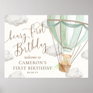Poster Ursinho Mint Hot Air Balloon Beary Primeiro Aniver