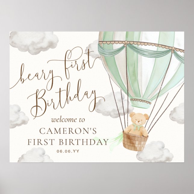 Poster Ursinho Mint Hot Air Balloon Beary Primeiro Aniver (Frente)