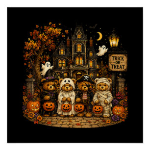 Pôster Ursinhos de Halloween dos anos 90 Truque ou Tratam