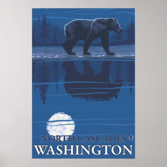 Pôster Urso à Lua - Cascades do Norte, Washington (Frente)