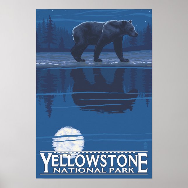 Pôster Urso à Lua - Parque Nacional de Yellowstone (Frente)