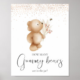 Poster Urso & Abelha | Quantos? Jogo para Chá de Bebê