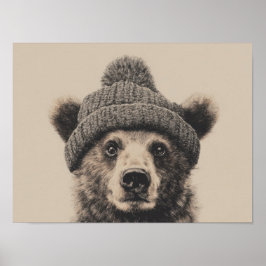 Poster Urso Aconchegante com Touca - Adorável Animal de I