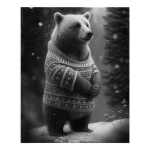 Pôster Urso Adorável Vestindo um Suéter Louco