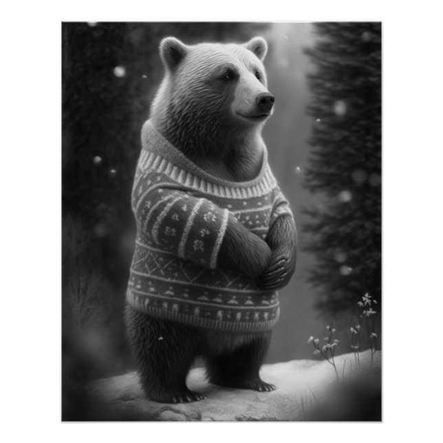 Pôster Urso Adorável Vestindo um Suéter Louco (Frente)