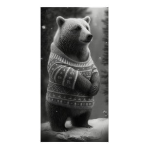 Pôster Urso Adorável Vestindo um Suéter Louco