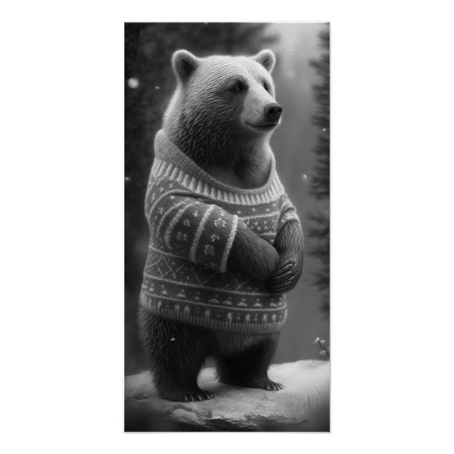 Pôster Urso Adorável Vestindo um Suéter Louco (Frente)