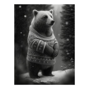 Pôster Urso Adorável Vestindo um Suéter Louco