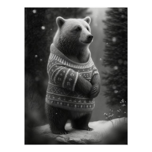 Pôster Urso Adorável Vestindo um Suéter Louco (Frente)