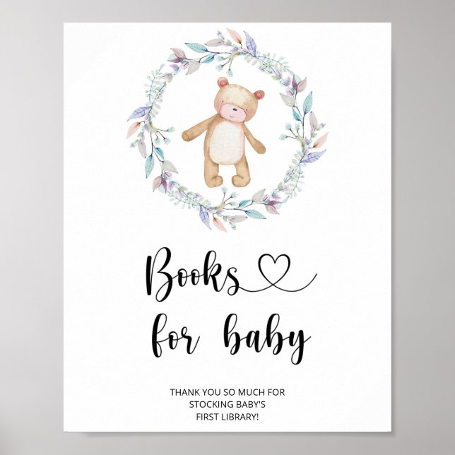 Poster Urso aquarela, livros para bebê (Frente)