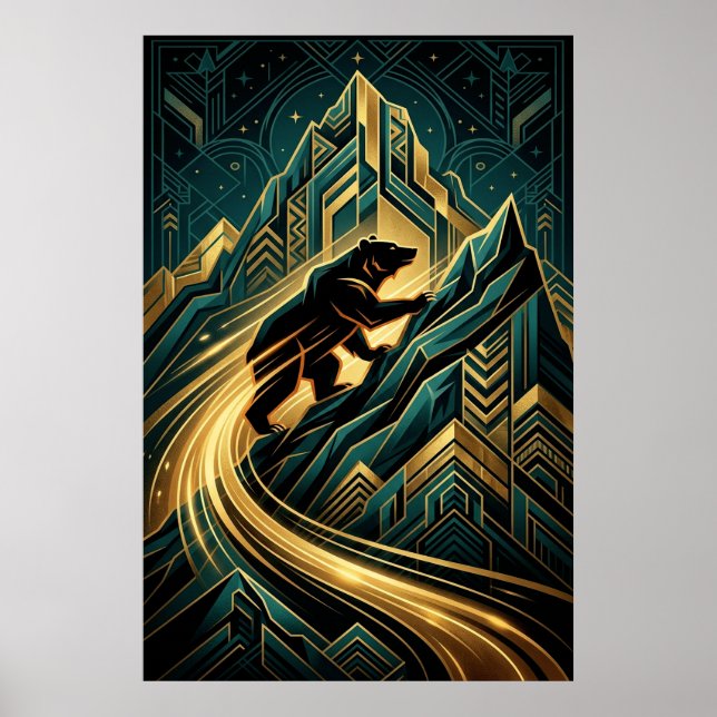 Poster Urso Art Deco subindo o Monte Golden Path (Frente)