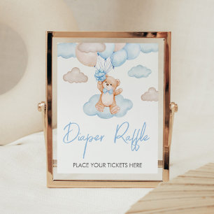 Poster Urso Azul Balão Baby Shower Sorteio de Fraldas