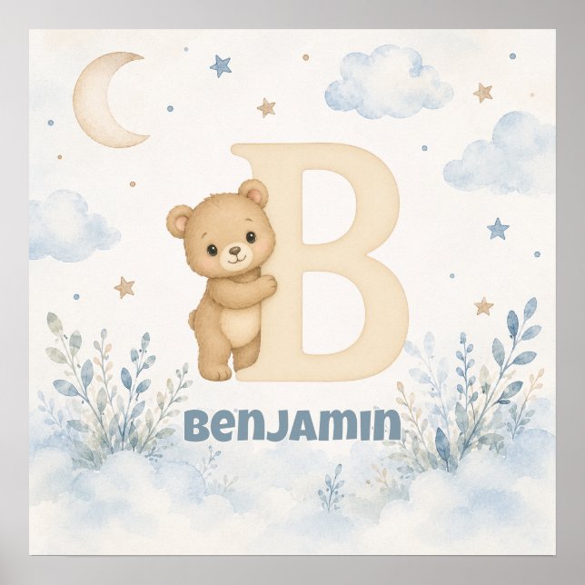 Poster Urso B Personalizado para Bebê Menino (Frente)
