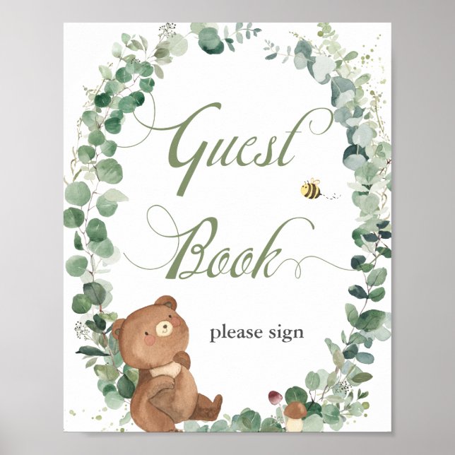 Poster Urso Baby Fofo Folhagem Chuveiro de Bebê Livro de  (Frente)
