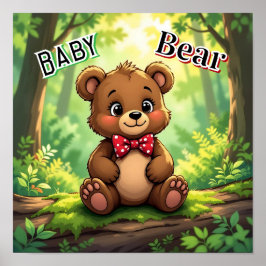 Poster Urso Bebê Desenho Animado Fofo na Floresta