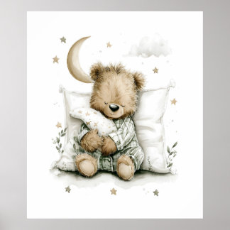 Poster Urso bebê doce dormindo profundamente em nuvens fo