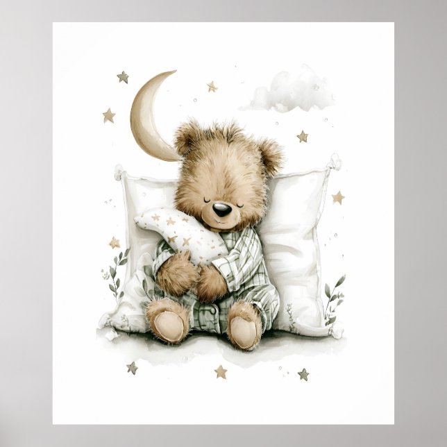 Poster Urso bebê doce dormindo profundamente em nuvens fo (Frente)