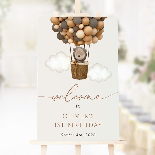 Poster Urso Bonito, Balões Castanhos, Primeiro Aniversári (Criador carregado)