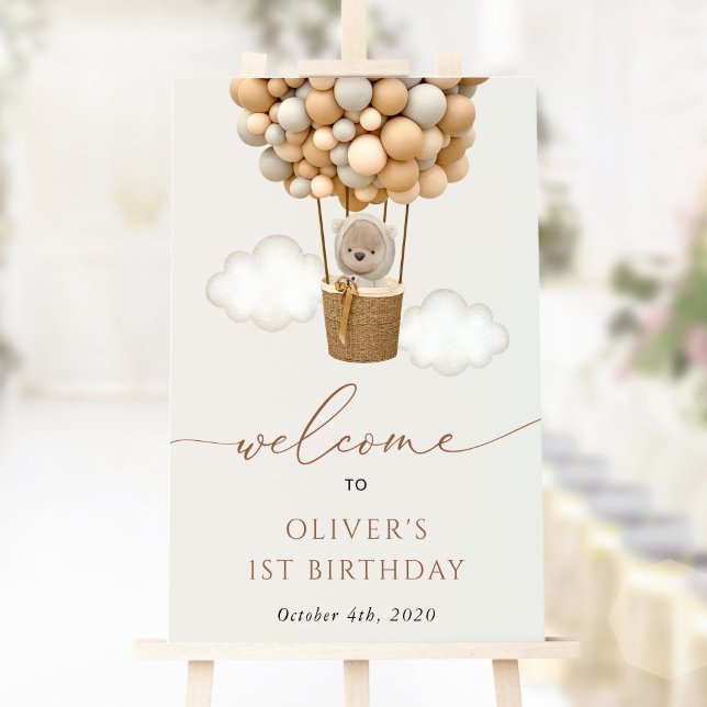 Poster Urso Bonito, Balões de Beige, Primeiro Aniversário (Criador carregado)