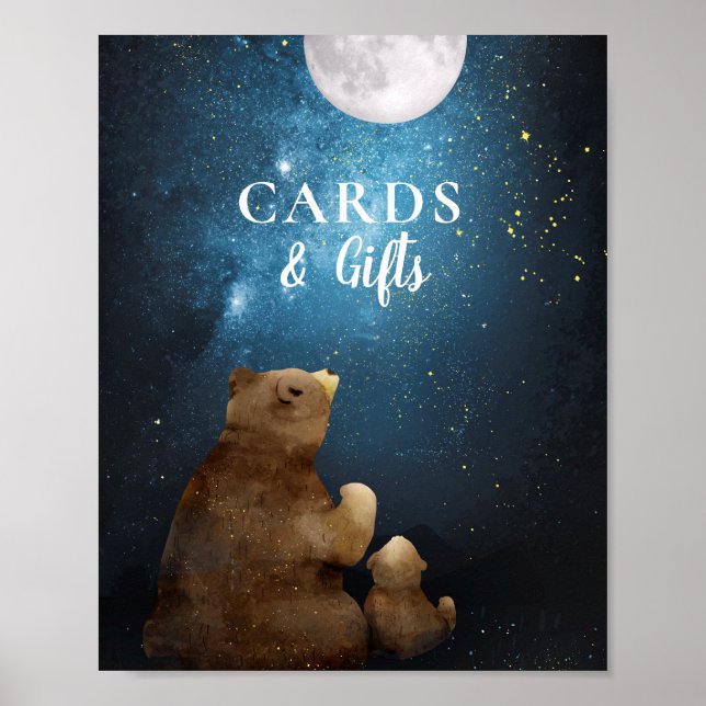 Poster Urso Bonito Sobre Os Presentes Dos Cartões De Lua (Frente)