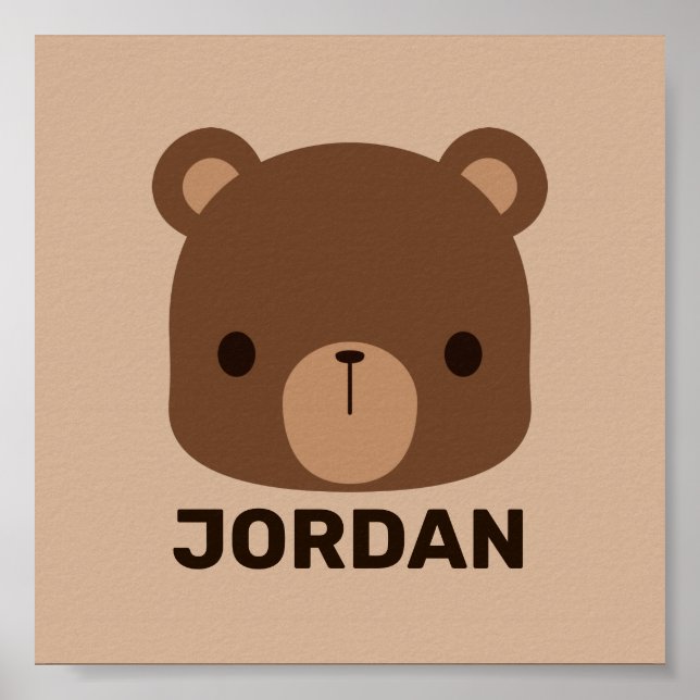 Poster Urso Castanho Bonito com Nome Personalizado (Frente)