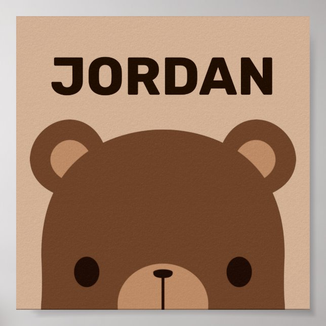 Poster Urso Castanho Bonito com Nome Personalizado (Frente)