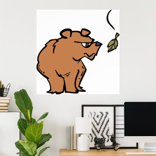 Poster Urso Castanho com Vida Selvagem Fora de Folha de o