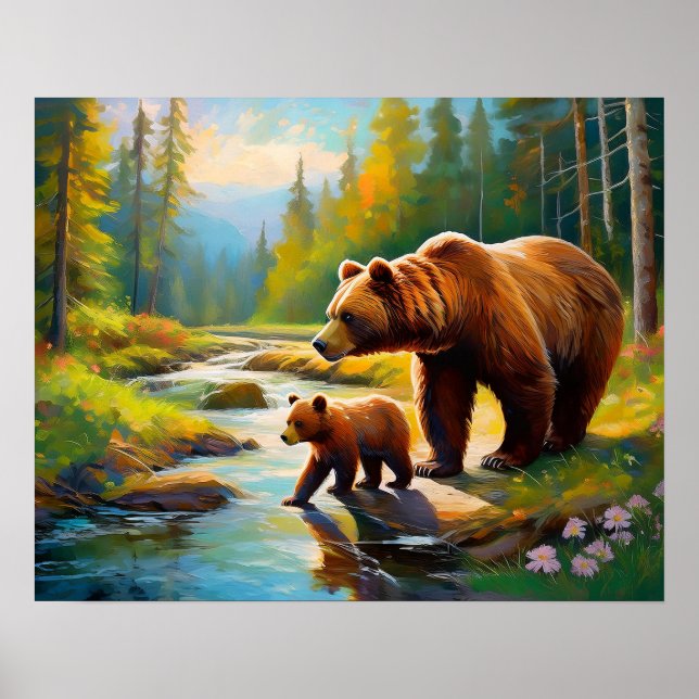 Poster Urso Castanho e Bebê 3 (Frente)
