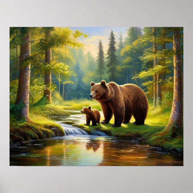 Poster Urso Castanho e Bebê 4 (Frente)