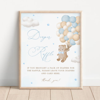 Poster Urso Chá de fraldas Azul Raffle Fralda