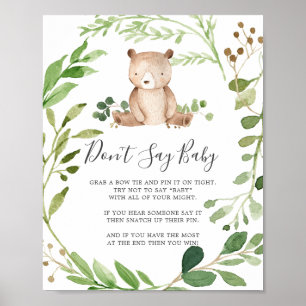 Poster Urso Chá de fraldas Não diga sinal de bebê
