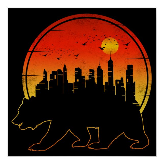Pôster Urso Cidade do Pôr do Sol (Frente)