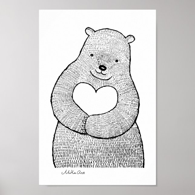 Poster Urso com coração animal da floresta grande Urso ge (Frente)