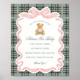 Poster Urso com Laço Coquete Rosa Conselhos para o Bebê