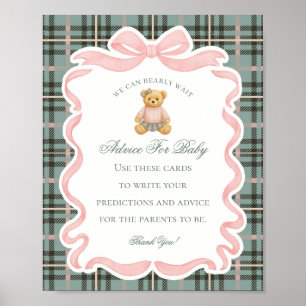 Poster Urso com Laço Coquete Rosa Conselhos para o Bebê