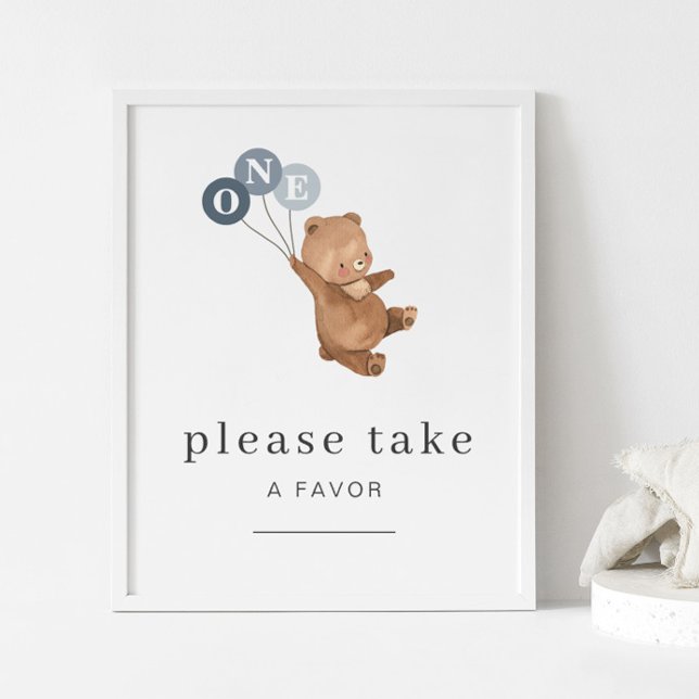 Poster Urso com Sinal de Favor de 3 Balões Azuis (Criador carregado)