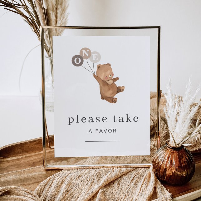 Poster Urso com Sinal de Favor de 3 Balões Marrons (Zazzle Bear with 3 Brown Balloons Favor Sign)