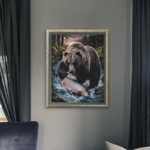 Poster Urso com um peixe imerso